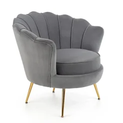 Poltrona grigio imbottita in velluto con gambe oro Gabriella