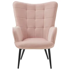Poltrona imbottita con poggiapiedi in velluto rosa Siena