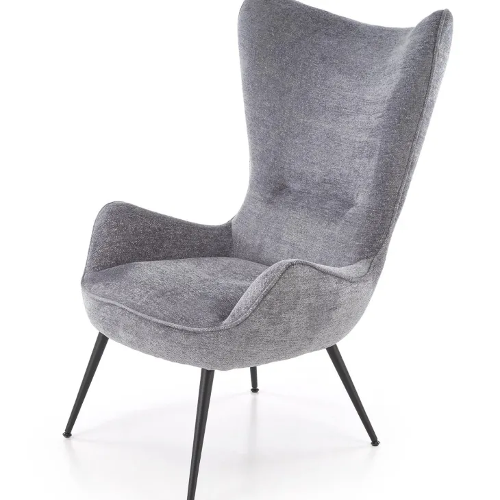 Poltrona imbottita design moderno in tessuto grigio nero Chantilly