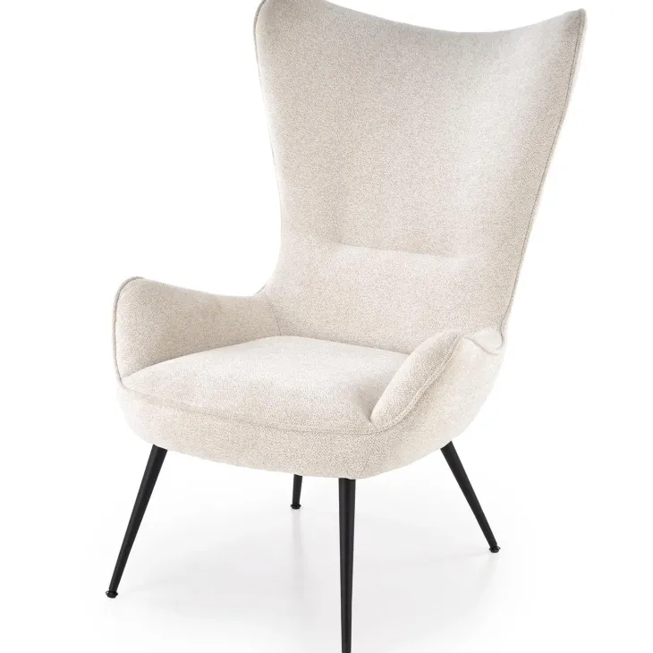 Poltrona imbottita design moderno in tessuto bianco panna nero Chantilly