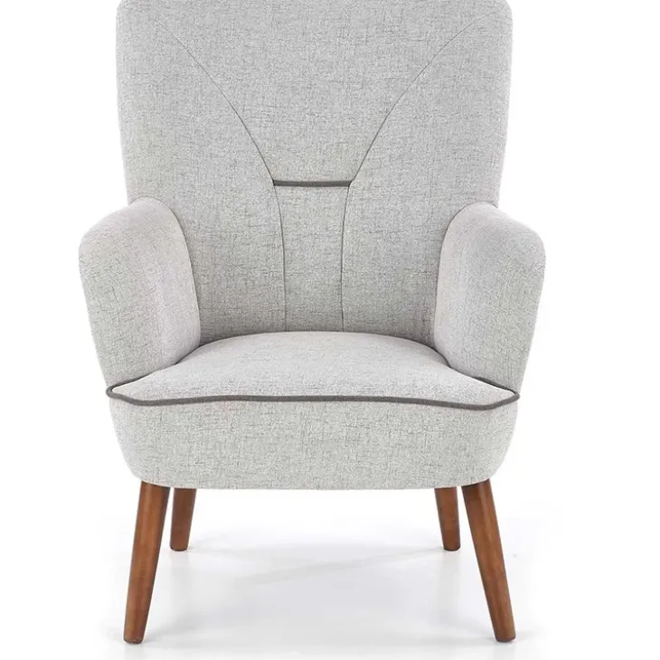 Poltrona imbottita in tessuto gambe in noce grigio Romina
