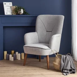 Poltrona imbottita in tessuto gambe in noce grigio Romina