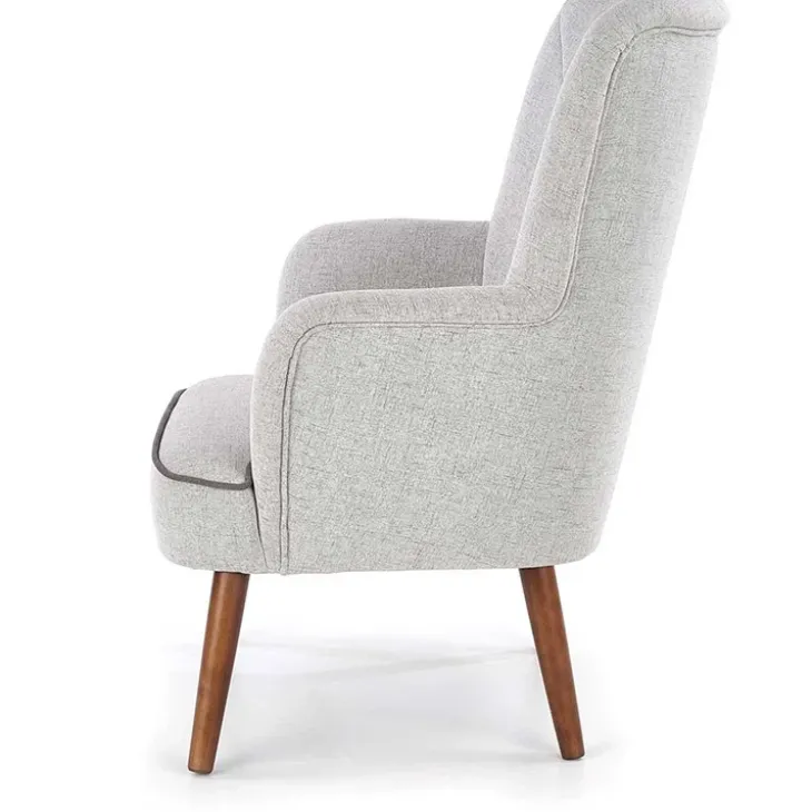 Poltrona imbottita in tessuto gambe in noce grigio Romina