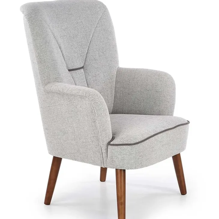 Poltrona imbottita in tessuto gambe in noce grigio Romina