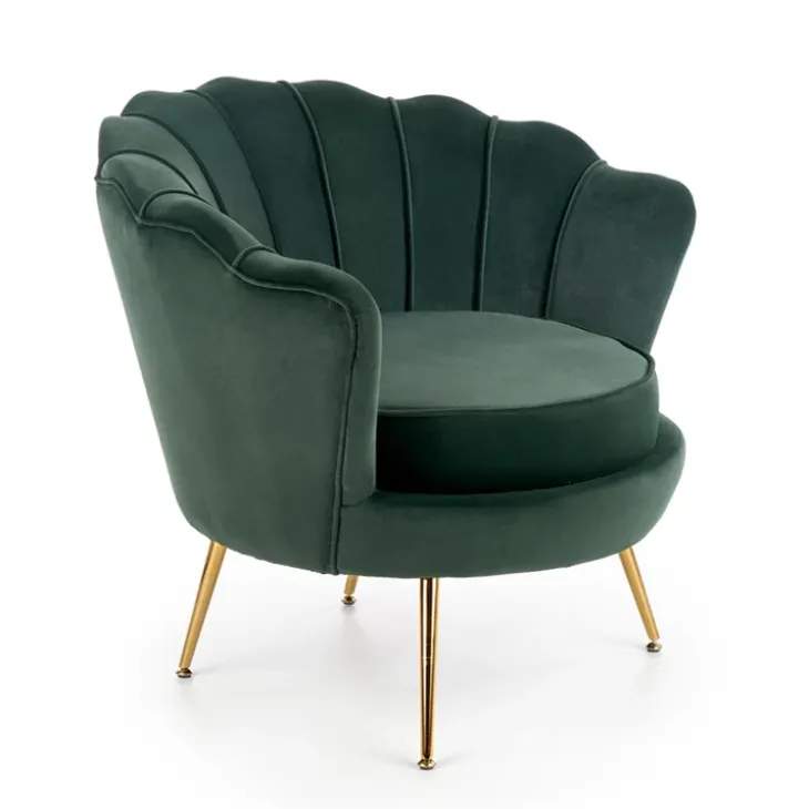 Poltrona imbottita in velluto verde oro Gabriella
