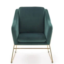 Poltrona imbottita in velluto verde gambe in oro Erminia 3