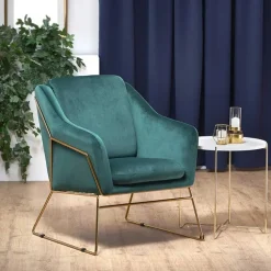 Poltrona imbottita in velluto verde gambe in oro Erminia 3