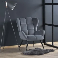 Poltrona imbottita in velluto grigio nero Polly