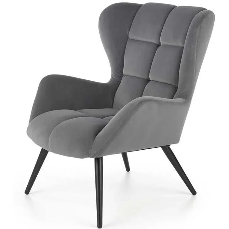 Poltrona imbottita in velluto grigio nero Polly