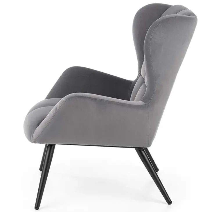 Poltrona imbottita in velluto grigio nero Polly