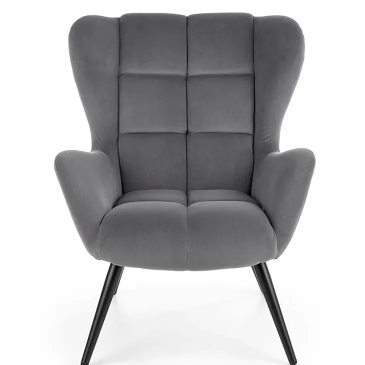 Poltrona imbottita in velluto grigio nero Polly