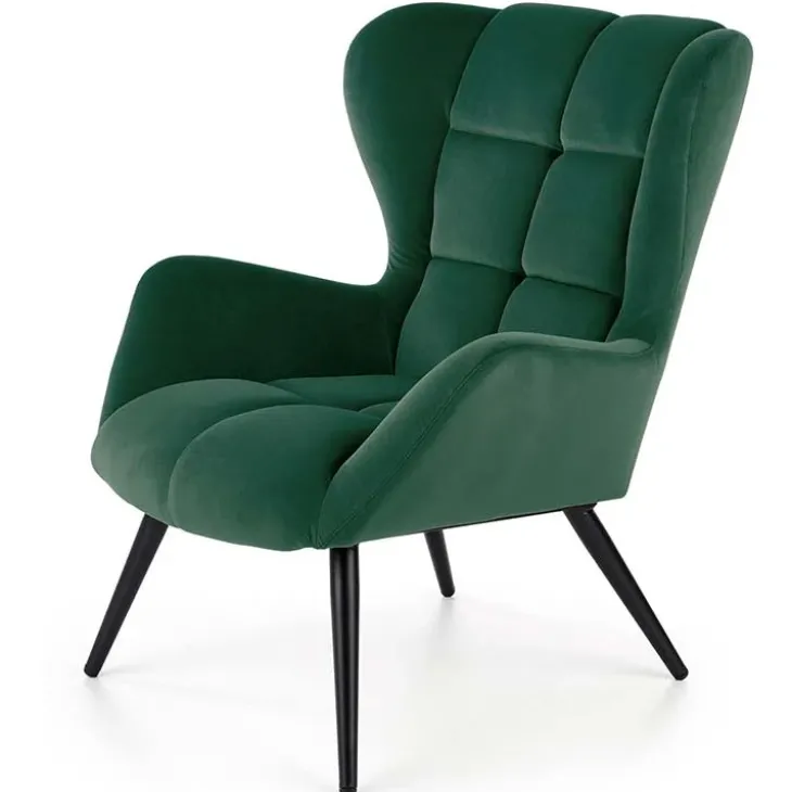 Poltrona imbottita in velluto verde scuro nero Polly