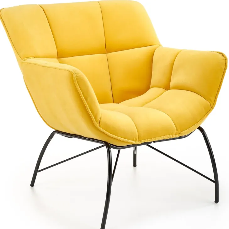 Poltrona imbottita in velluto giallo nero moderna Indiana