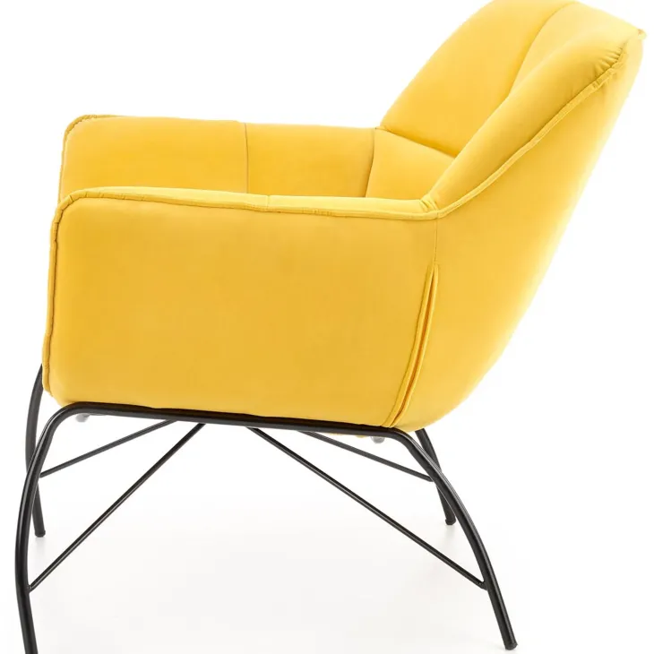 Poltrona imbottita in velluto giallo nero moderna Indiana