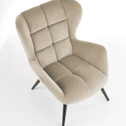 Poltrona imbottita in velluto beige nero Polly