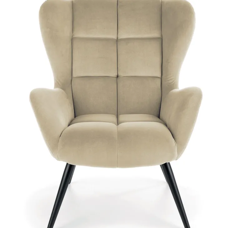 Poltrona imbottita in velluto beige nero Polly