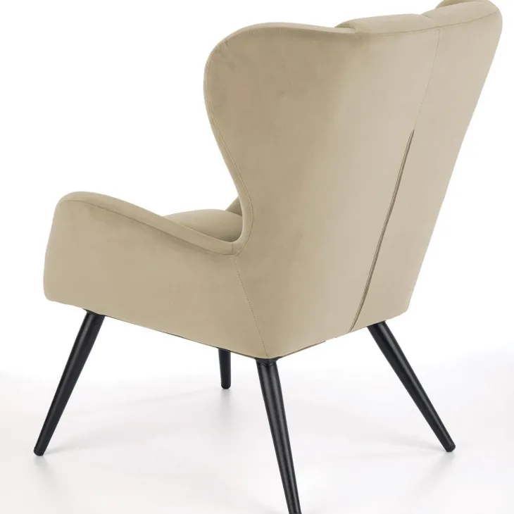 Poltrona imbottita in velluto beige nero Polly