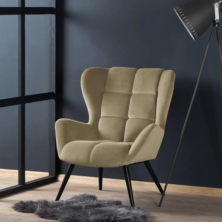 Poltrona imbottita in velluto beige nero Polly