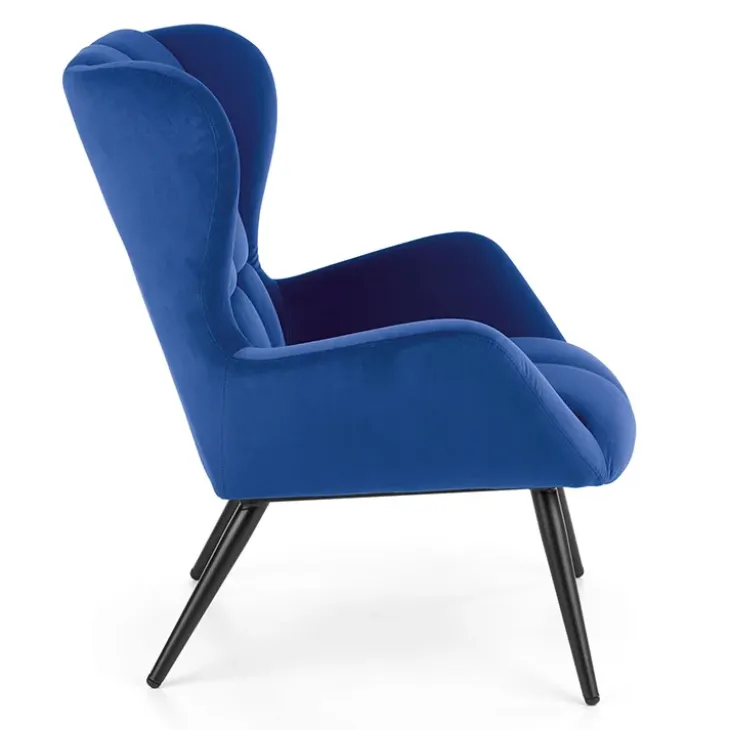 Poltrona imbottita in velluto blu nero Polly