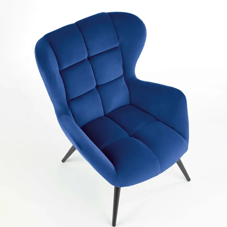 Poltrona imbottita in velluto blu nero Polly