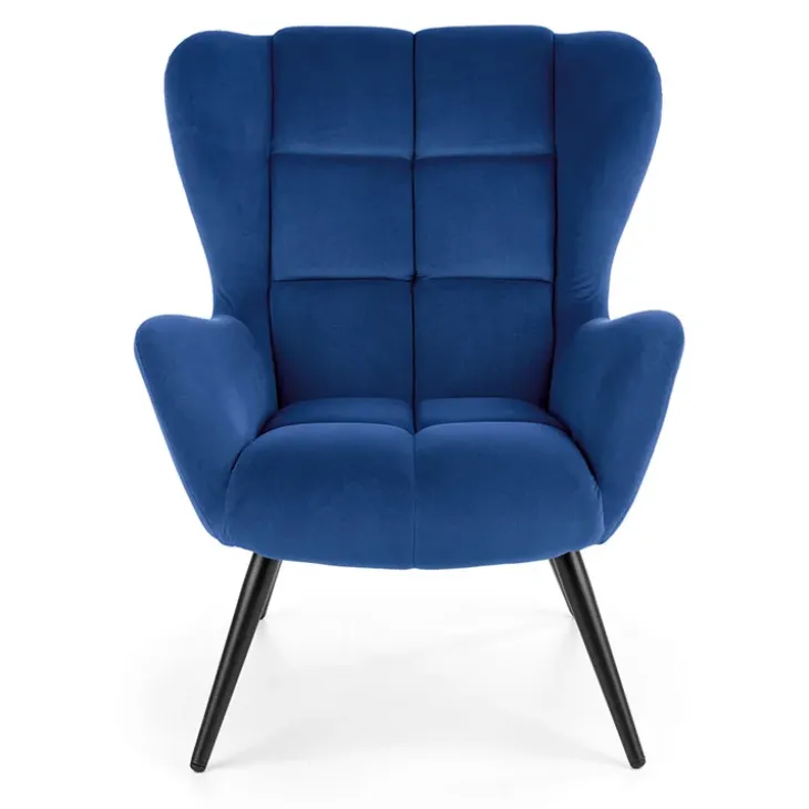 Poltrona imbottita in velluto blu nero Polly