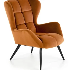 Poltrona imbottita in velluto arancio terracotta nero Polly