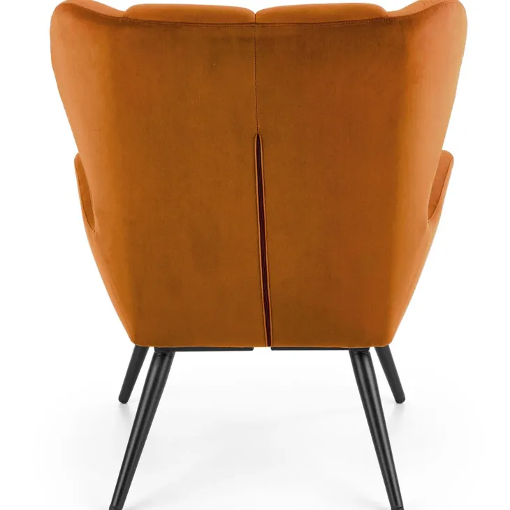 Poltrona imbottita in velluto arancio terracotta nero Polly