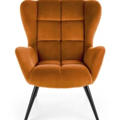 Poltrona imbottita in velluto arancio terracotta nero Polly