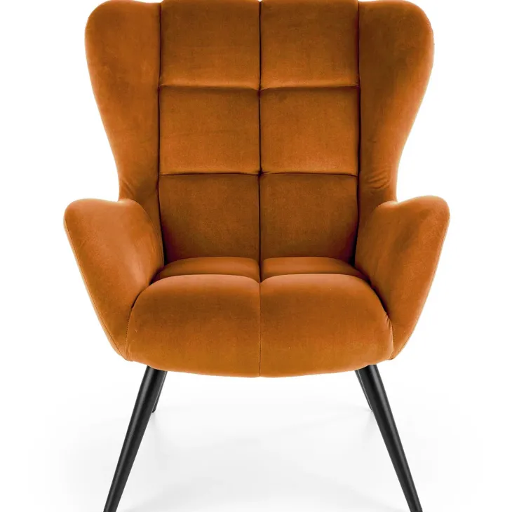 Poltrona imbottita in velluto arancio terracotta nero Polly