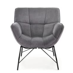 Poltrona imbottita in velluto grigio nero Indiana