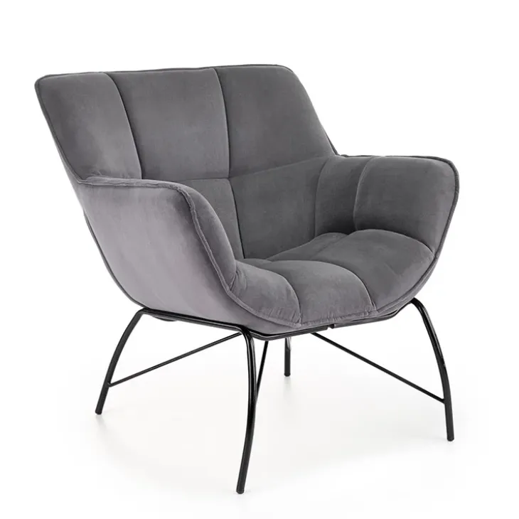 Poltrona imbottita in velluto grigio nero Indiana