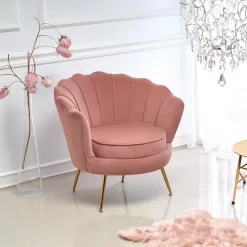 Poltrona imbottita moderna in velluto rosa antico oro Gabriella