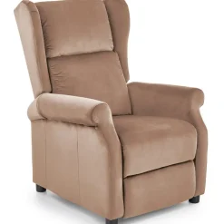 Poltrona reclinabile imbottita in velluto beige Cassiopea