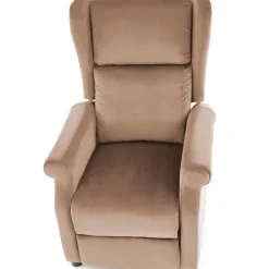 Poltrona reclinabile imbottita in velluto beige Cassiopea