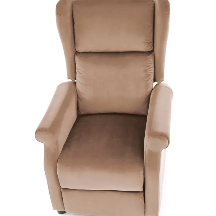 Poltrona reclinabile imbottita in velluto beige Cassiopea