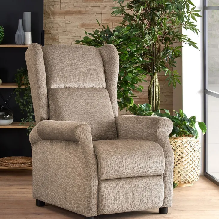 Poltrona reclinabile imbottita in tessuto beige Cassiopea