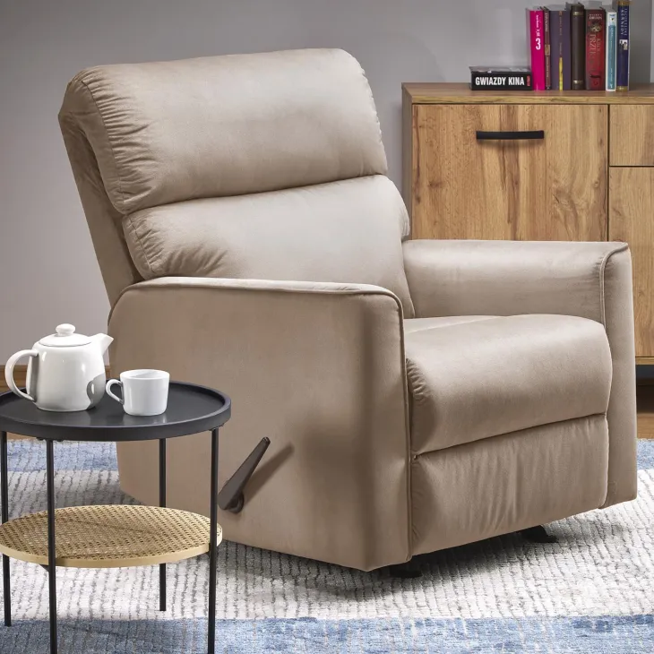 Poltrona reclinabile imbottita in tessuto beige Benuat