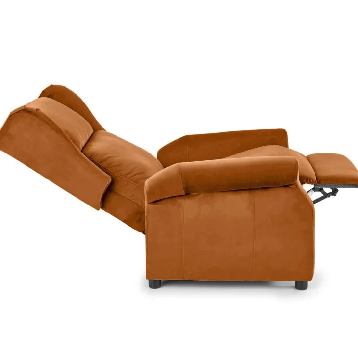 Poltrona reclinabile imbottita in velluto arancio terracotta Cassiopea