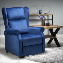 Poltrona reclinabile imbottita in velluto blu Cassiopea