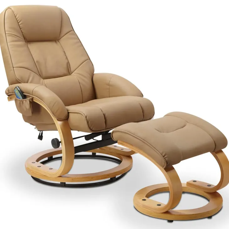 Poltrona reclinabile massaggiante e riscaldabile con poggiapiedi ecopelle beige Sillon