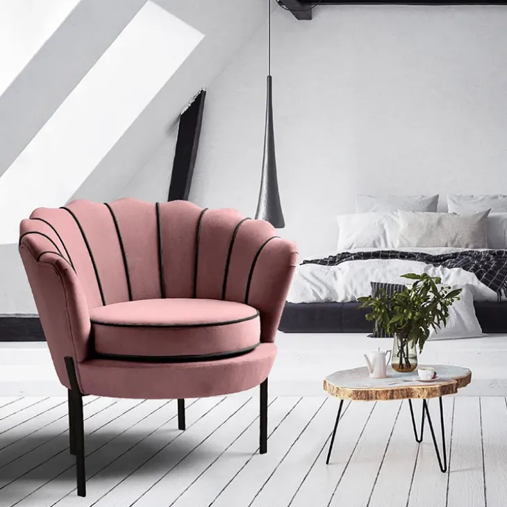 Poltrona relax design moderno in velluto rosa nero Pegasus