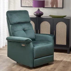 Poltrona relax reclinabile elettrica con presa USB in velluto verde Fatia