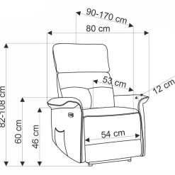 Poltrona relax reclinabile elettrica con presa USB in velluto nero Fatia