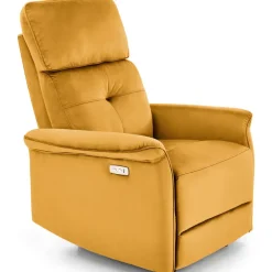 Poltrona relax reclinabile elettrica con presa USB in velluto giallo senape Fatia