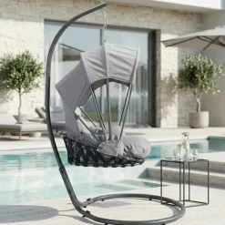 Poltrona sospesa a dondolo da giardino 136x196h cm grigio Flora