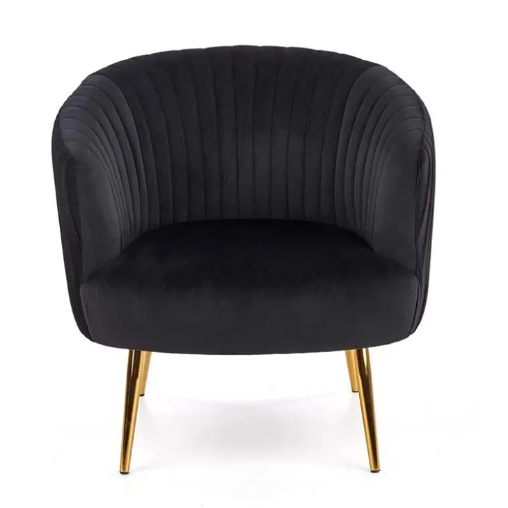 Poltroncina design in velluto nero con gambe oro Romance