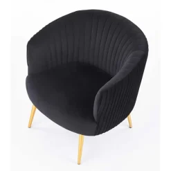 Poltroncina design in velluto nero con gambe oro Romance