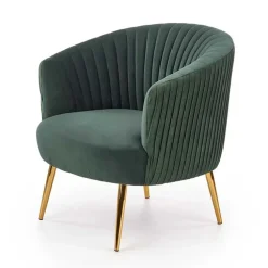 Poltroncina design in velluto verde con gambe oro Romance