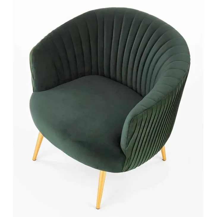 Poltroncina design in velluto verde con gambe oro Romance