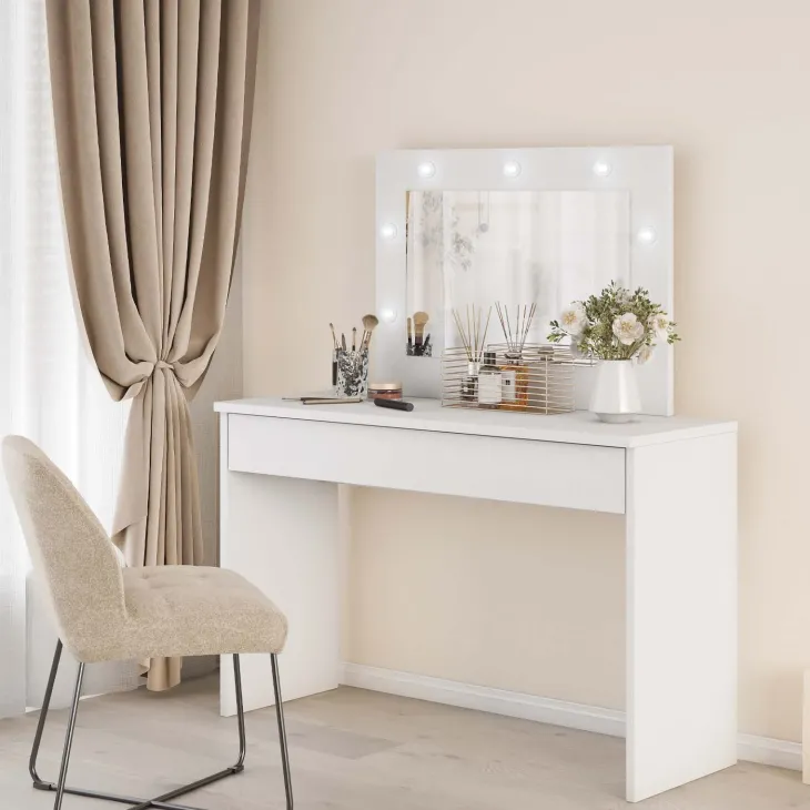 Postazione trucco 118x136h cm con specchio e led bianco Chaima